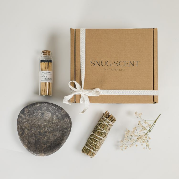 White Sage & Rosemary Smudging Kit with Real Marble Dish