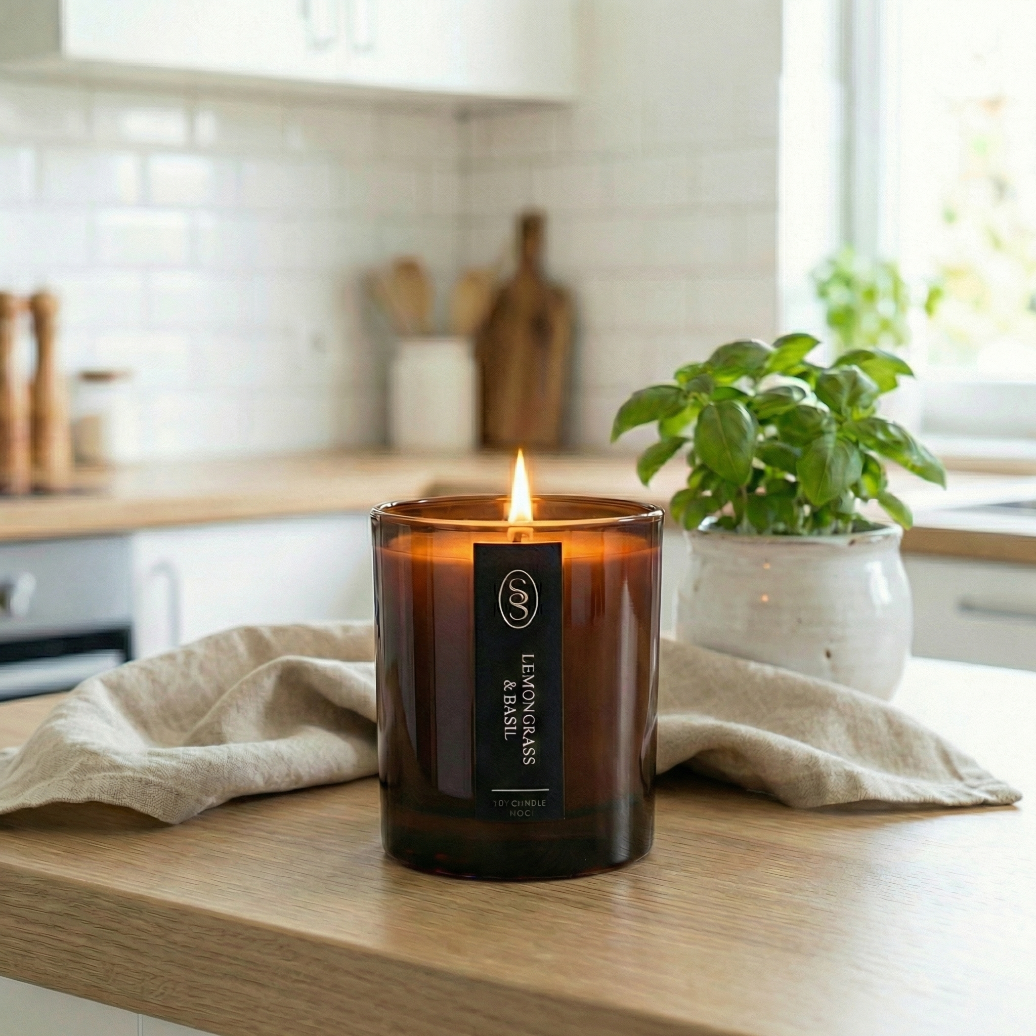 Lemongrass & Basil Natural Candle - Calming - Image 6