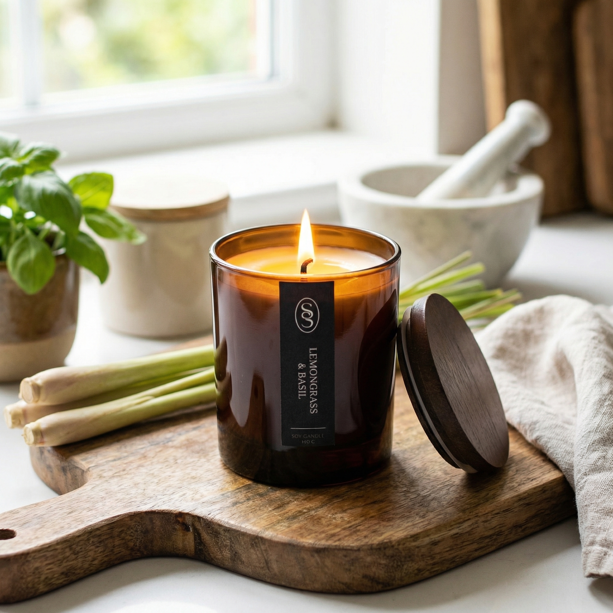 Lemongrass & Basil Natural Candle - Calming - Image 5