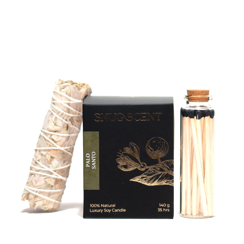 Pure Palo Santo Oil Candle and White Sage Stick Set - Image 3