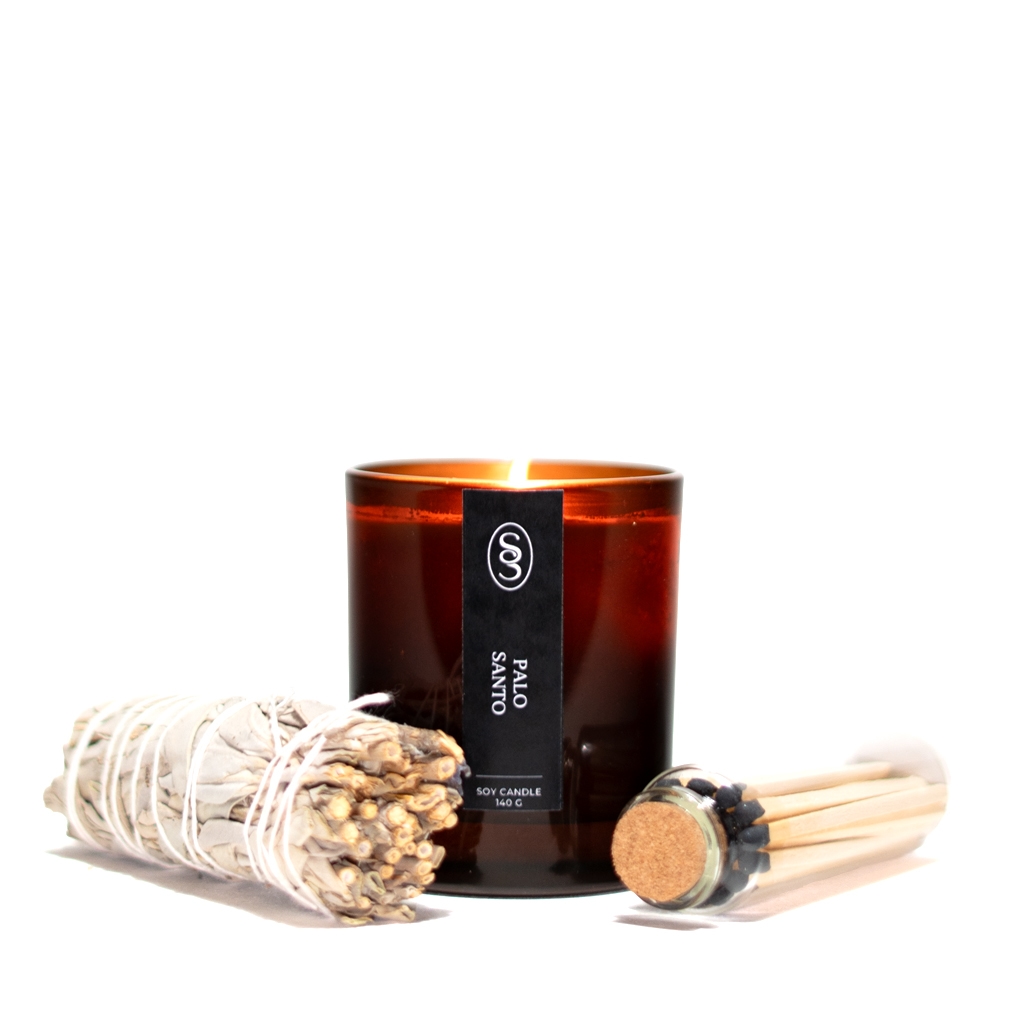 Pure Palo Santo Oil Candle and White Sage Stick Set - Image 4