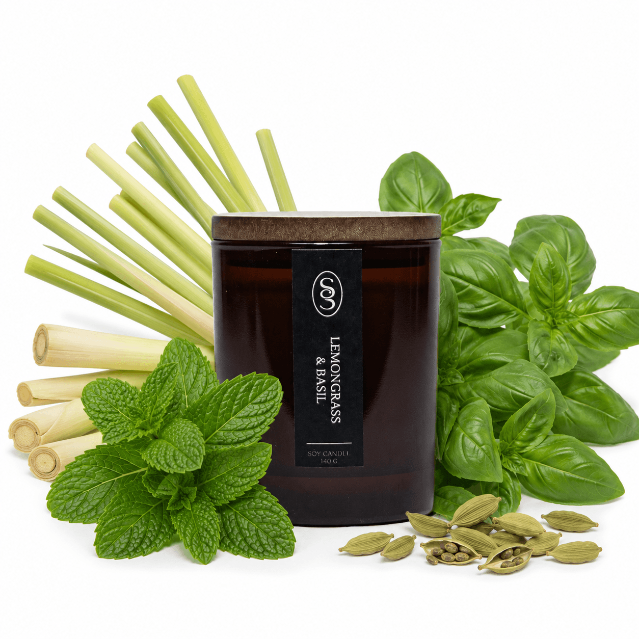 Lemongrass & Basil Natural Candle - Calming - Image 2
